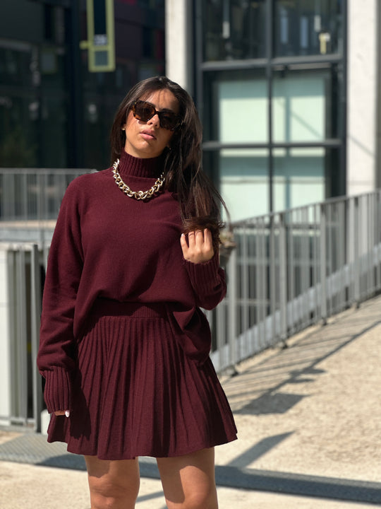 Ensemble col roulé et jupe Bordeaux 5030 + 5031