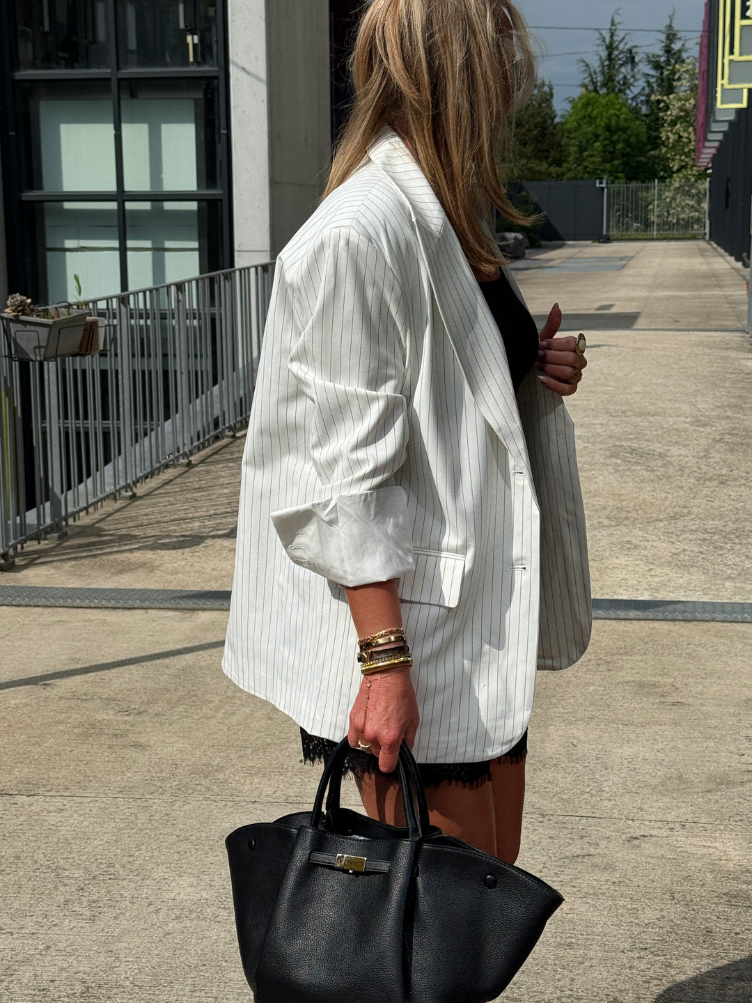 Blazer oversize à rayure Blanc V2427