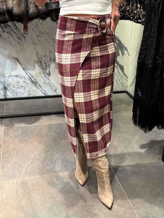 Jupe carreau boucle or Bordeaux