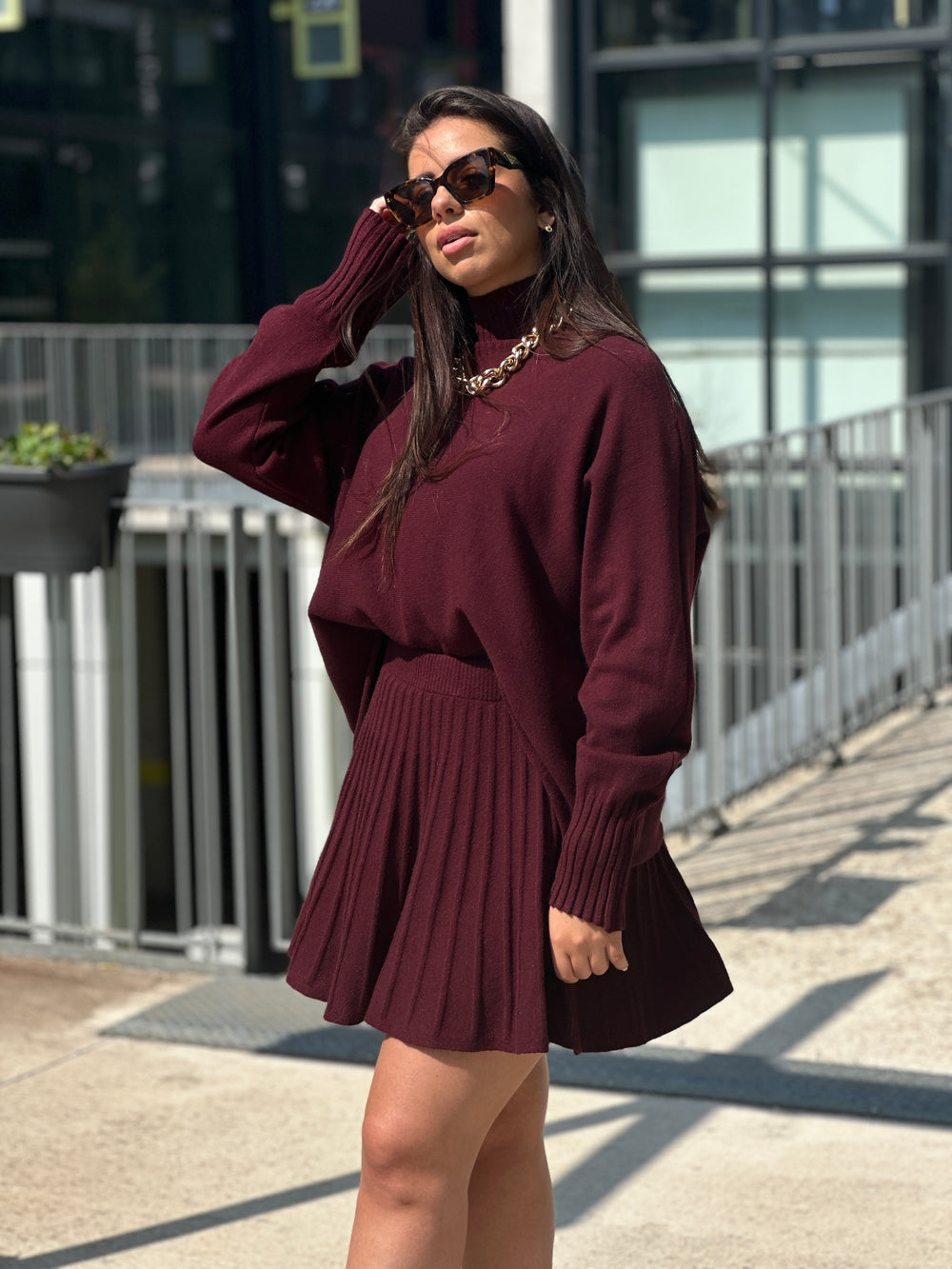 Ensemble col roulé et jupe Bordeaux 5030 + 5031