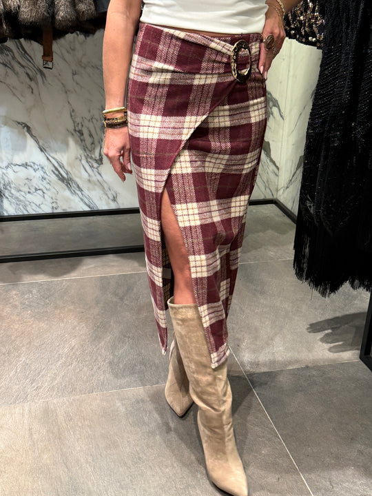 Jupe carreau boucle or Bordeaux