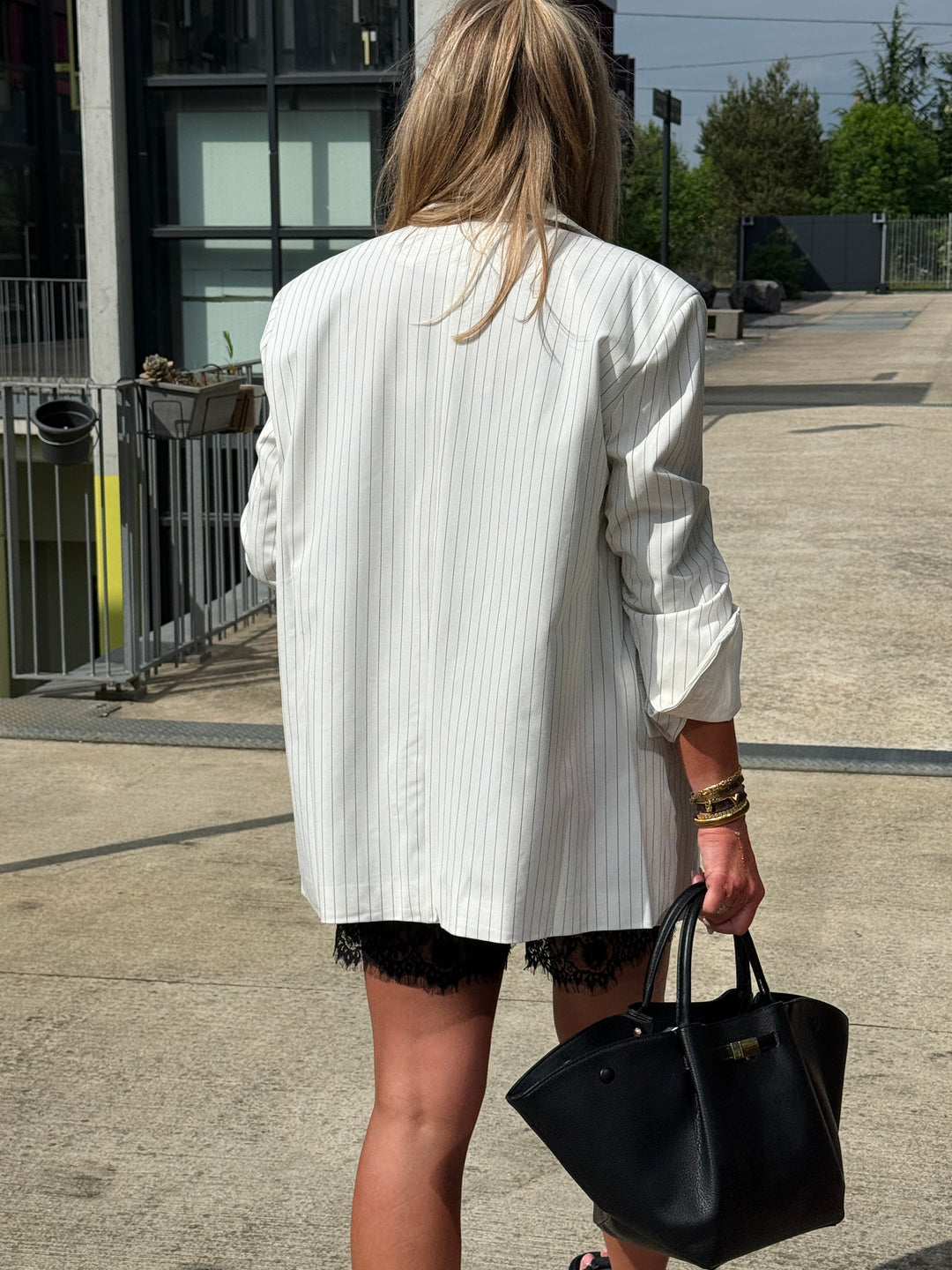Blazer oversize à rayure Blanc V2427