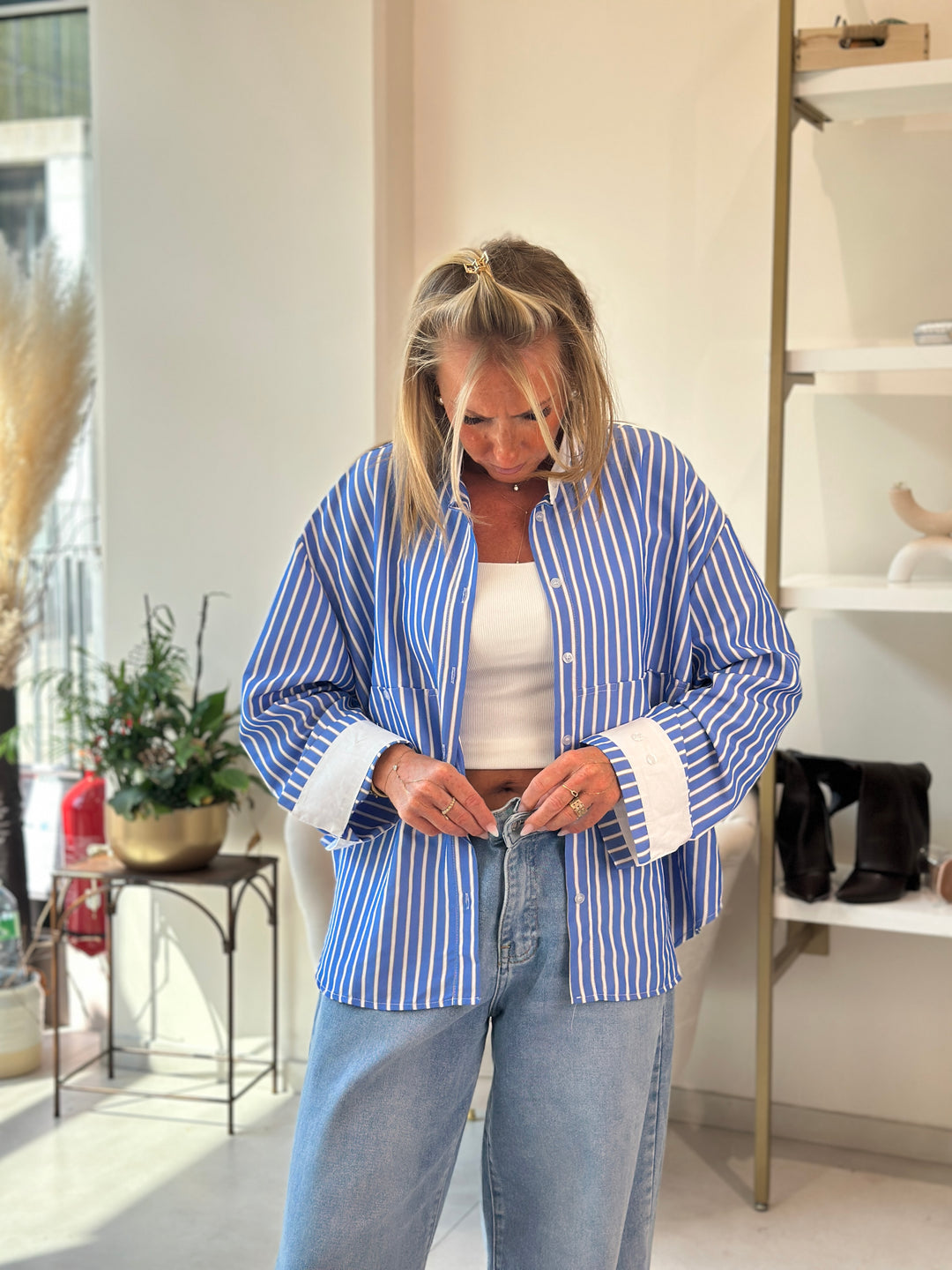Chemise rayure manchettes blanc