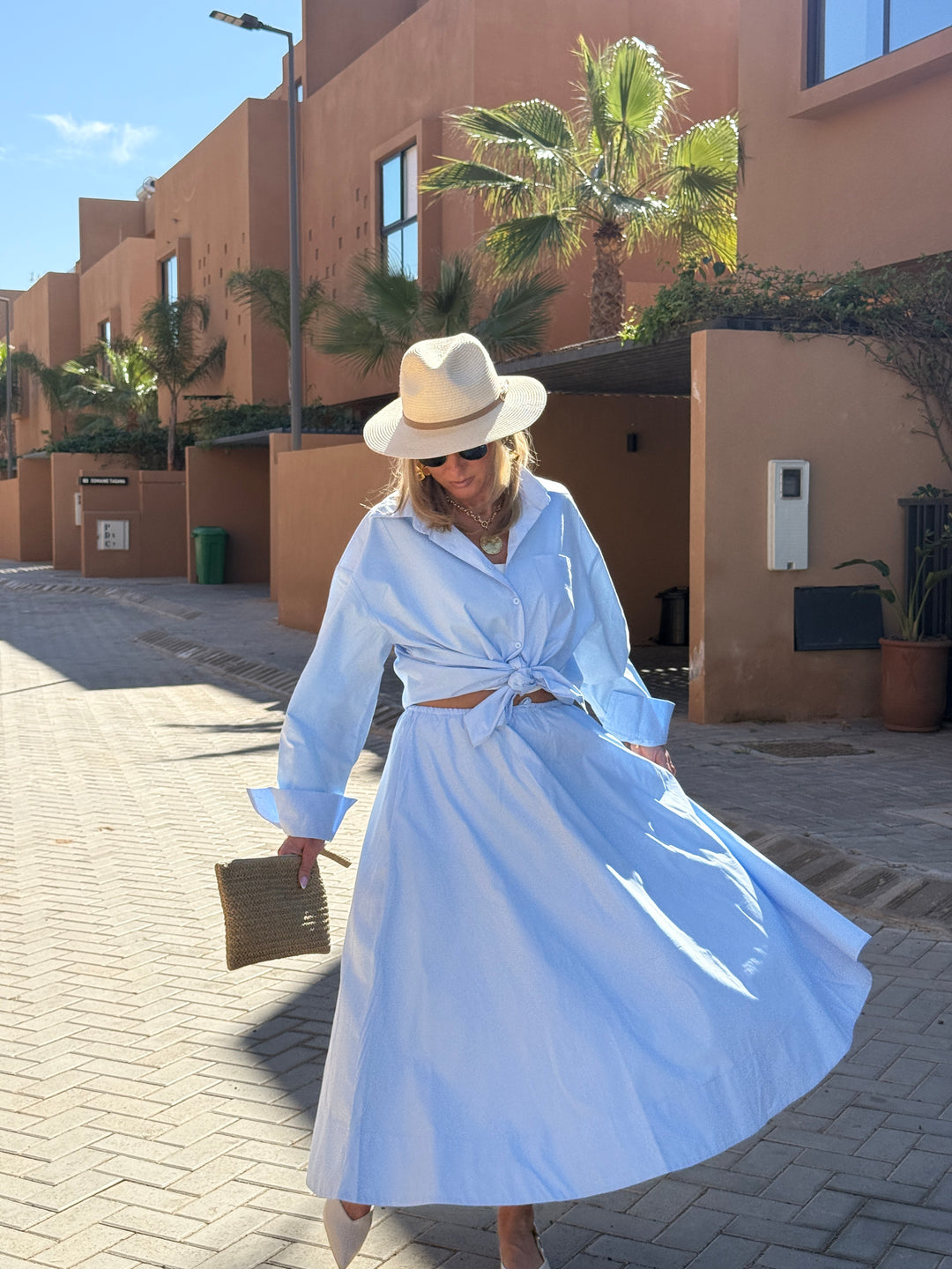 Ensemble chemise + jupe Bleu 3253+3255