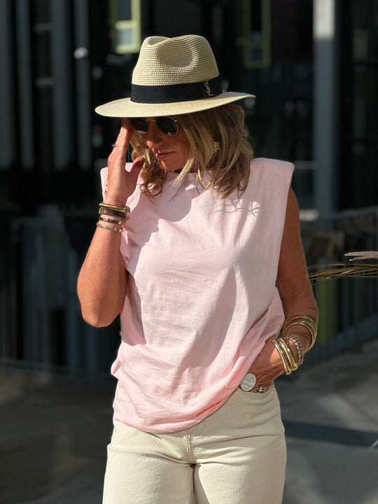 Top épaule rose pale
