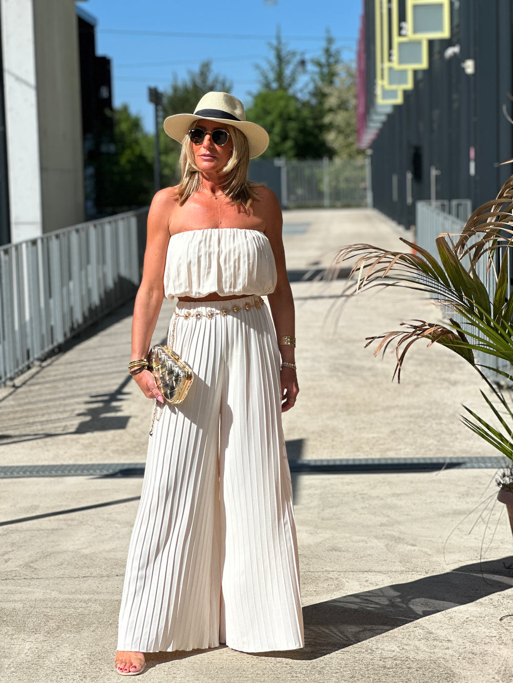 Ensemble bustier plissé beige