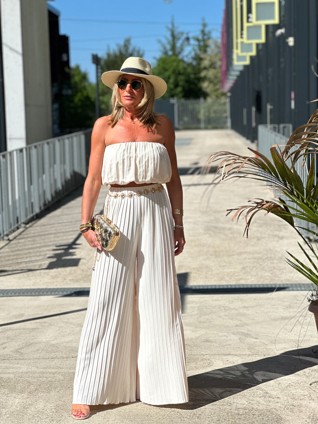Ensemble bustier plissé beige 81978