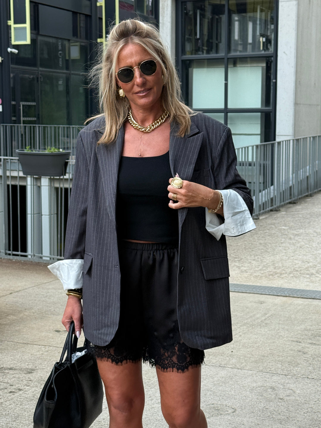 Blazer oversize à rayure gris V2427