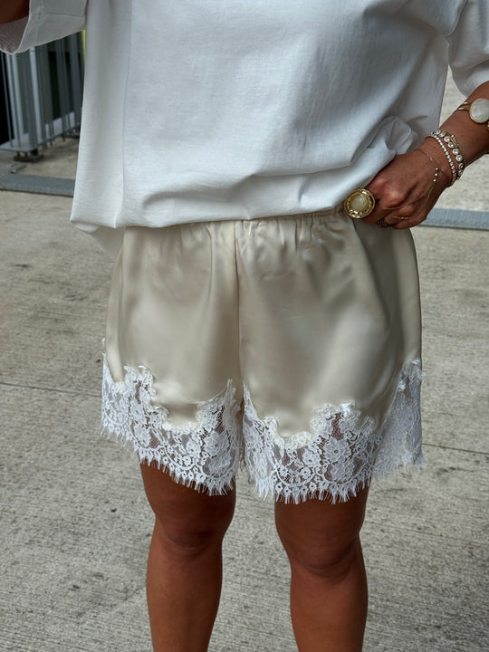 Short satin dentelle Beige 11696
