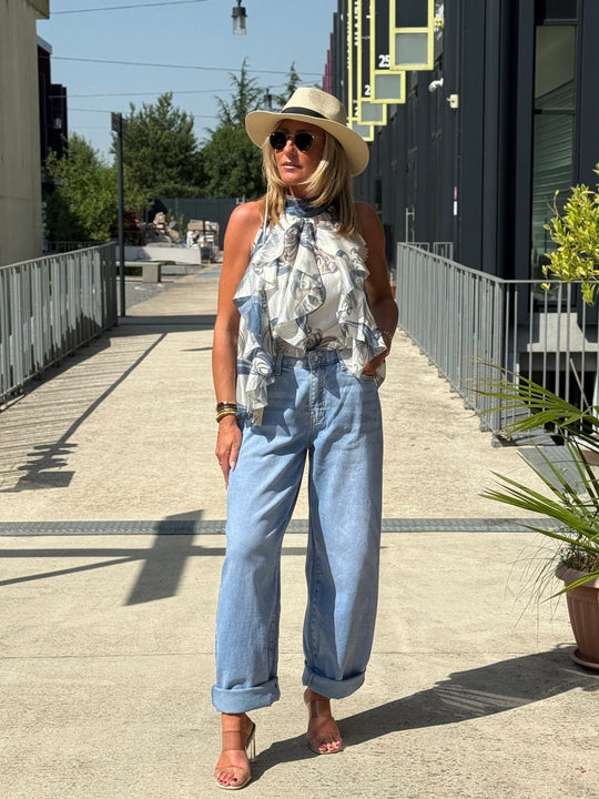 Top volant bleu 4529