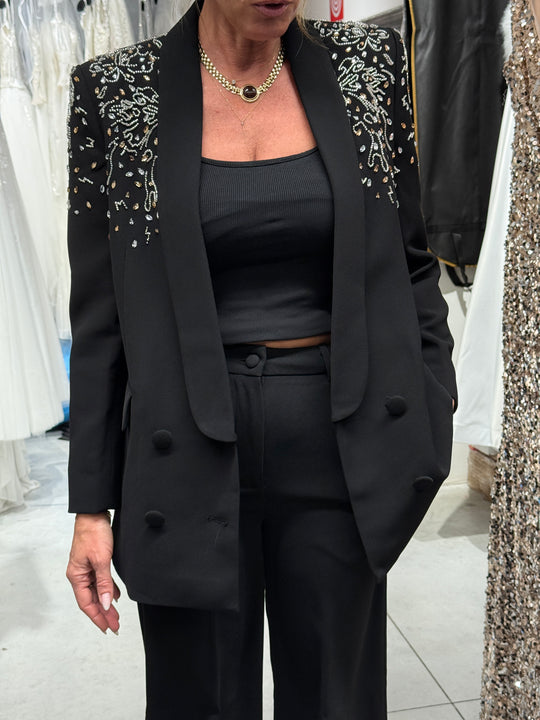 Blazer noir epaulette strass