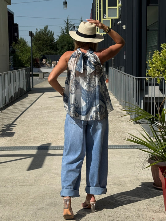 Top volant bleu 4529