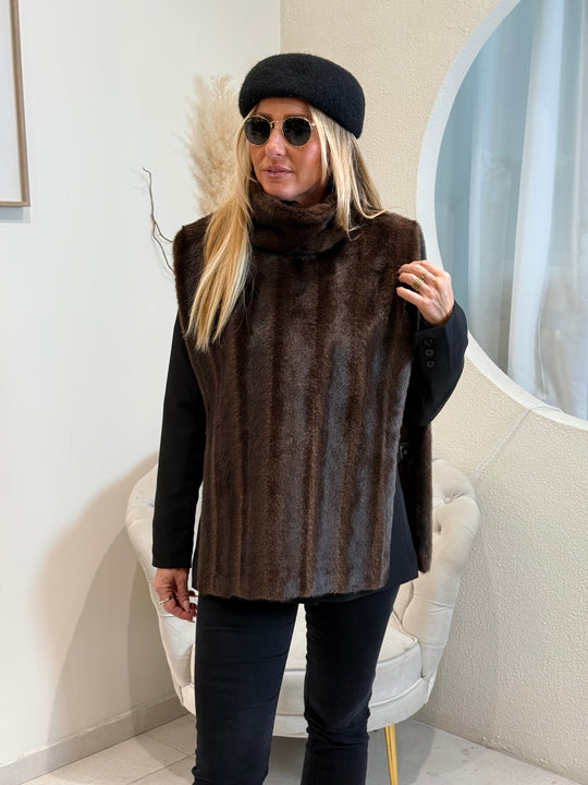 Gilet sans manche fourure 25030 Marron Raye