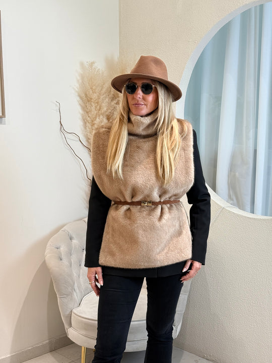 Gilet sans manche fourure taupe 25030