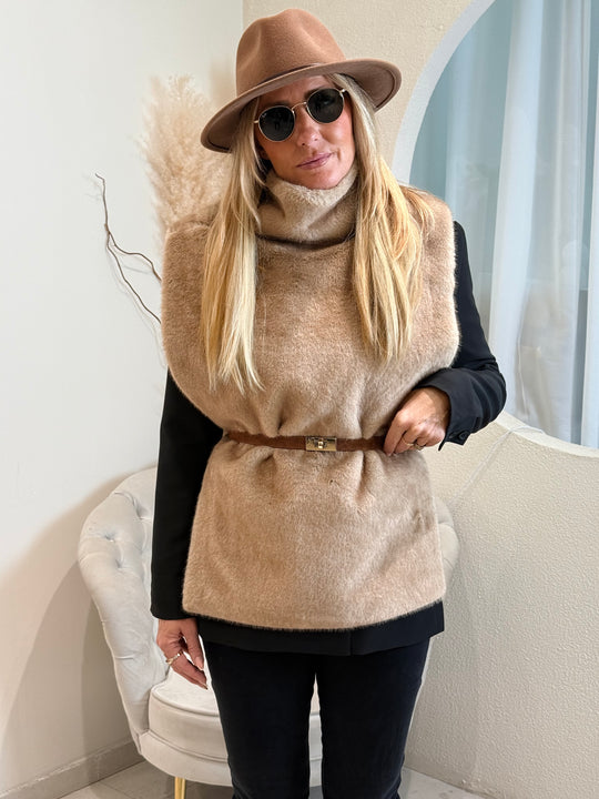 Gilet sans manche fourure taupe 25030