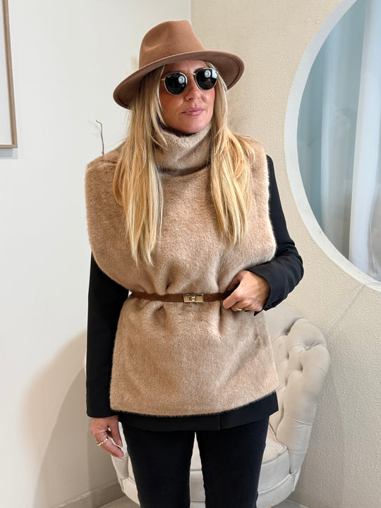Gilet sans manche fourure taupe 25030