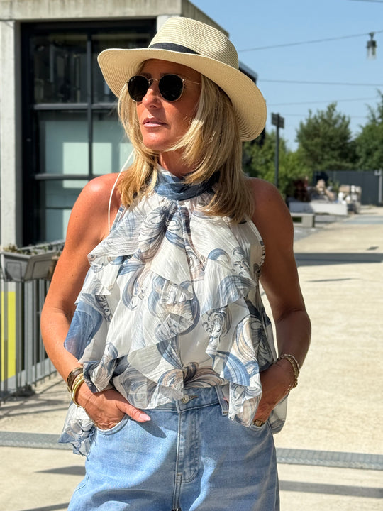 Top volant bleu 4529