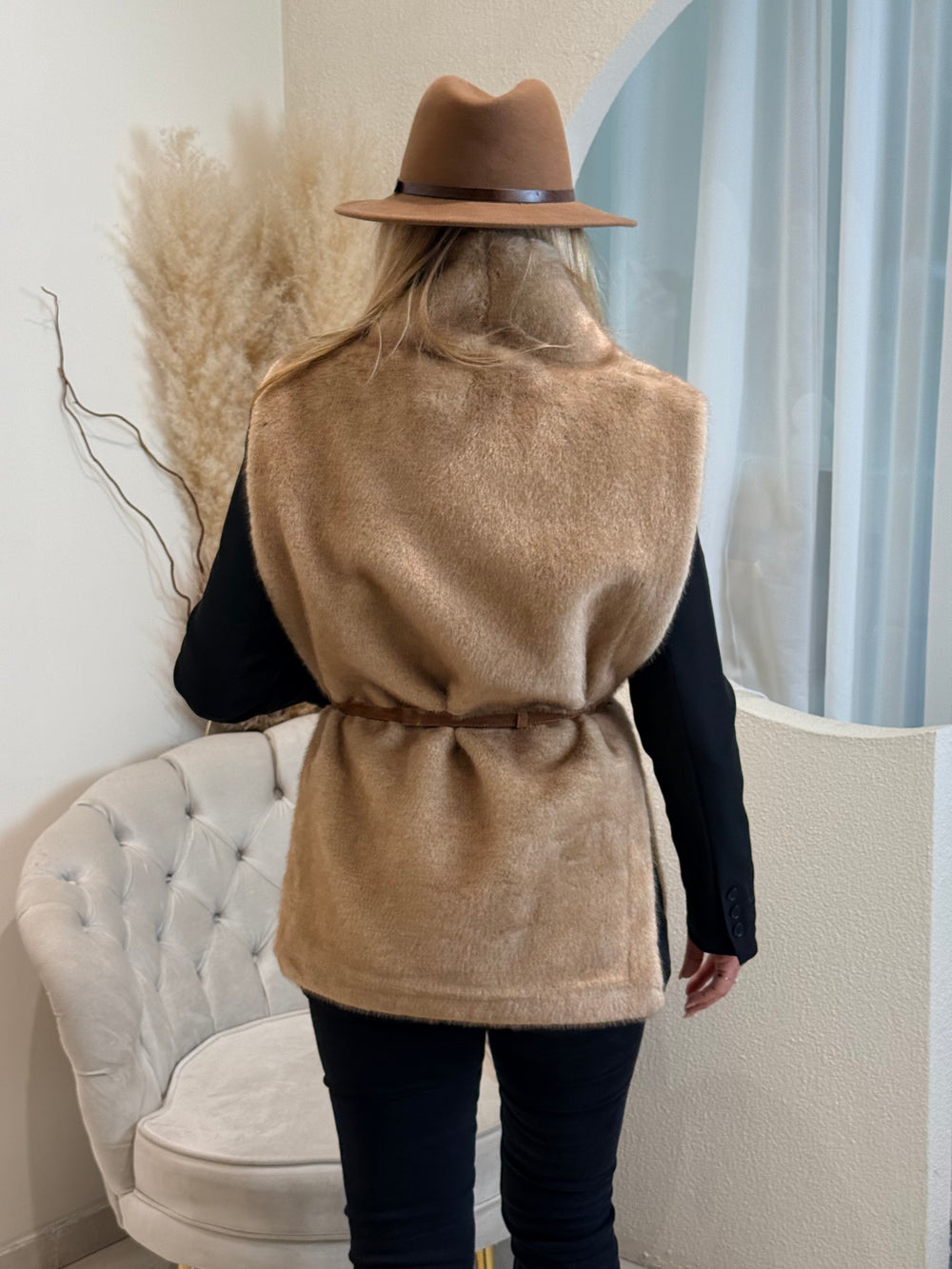 Gilet sans manche fourure taupe 25030
