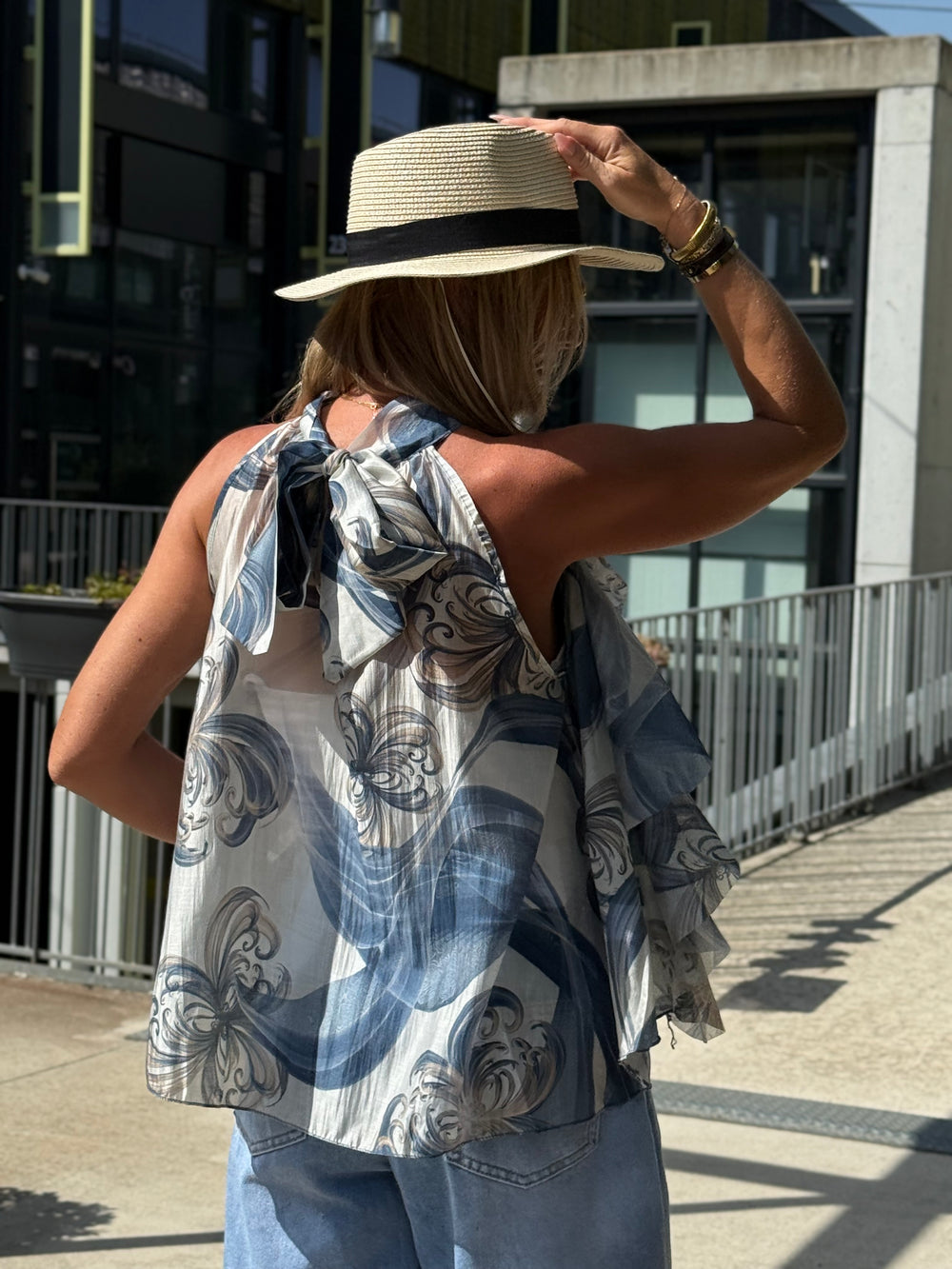 Top volant bleu 4529
