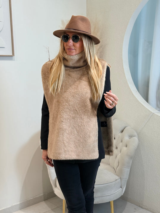 Gilet sans manche fourure taupe 25030