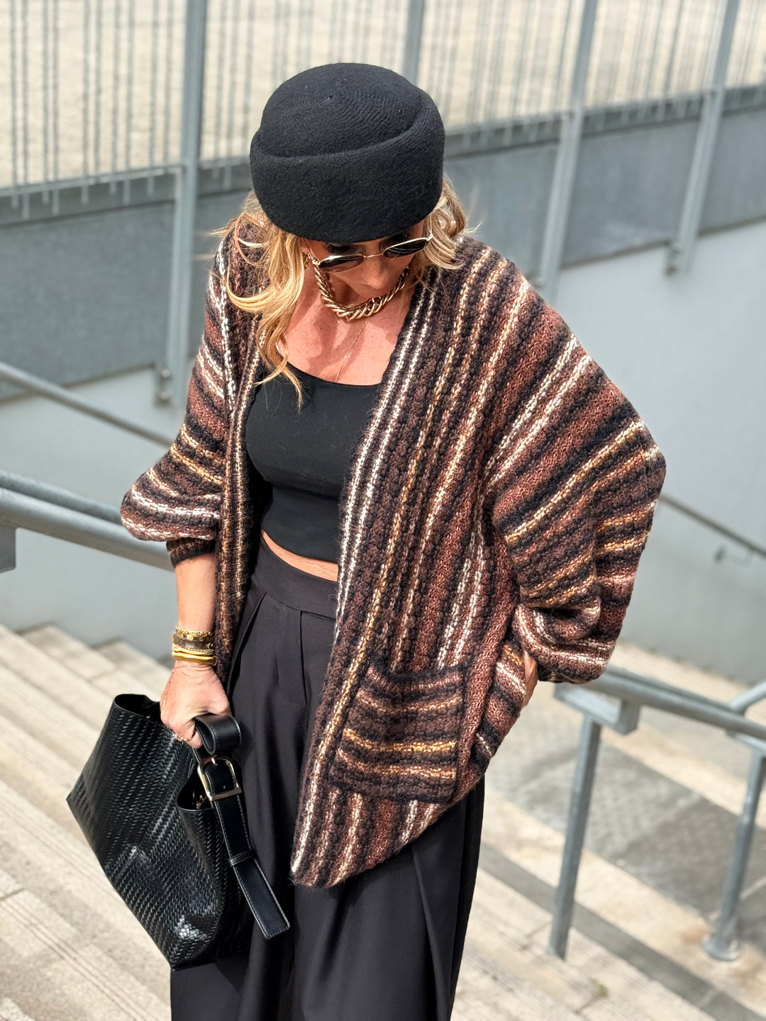 Gilet mi long multicolore choco 6015