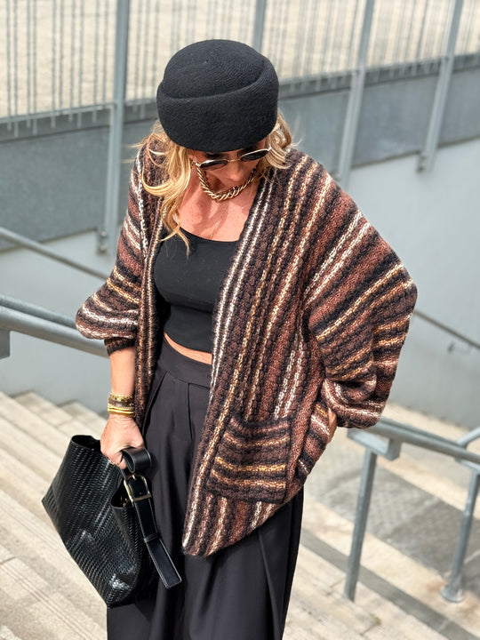 Gilet mi long multicolore choco 6015