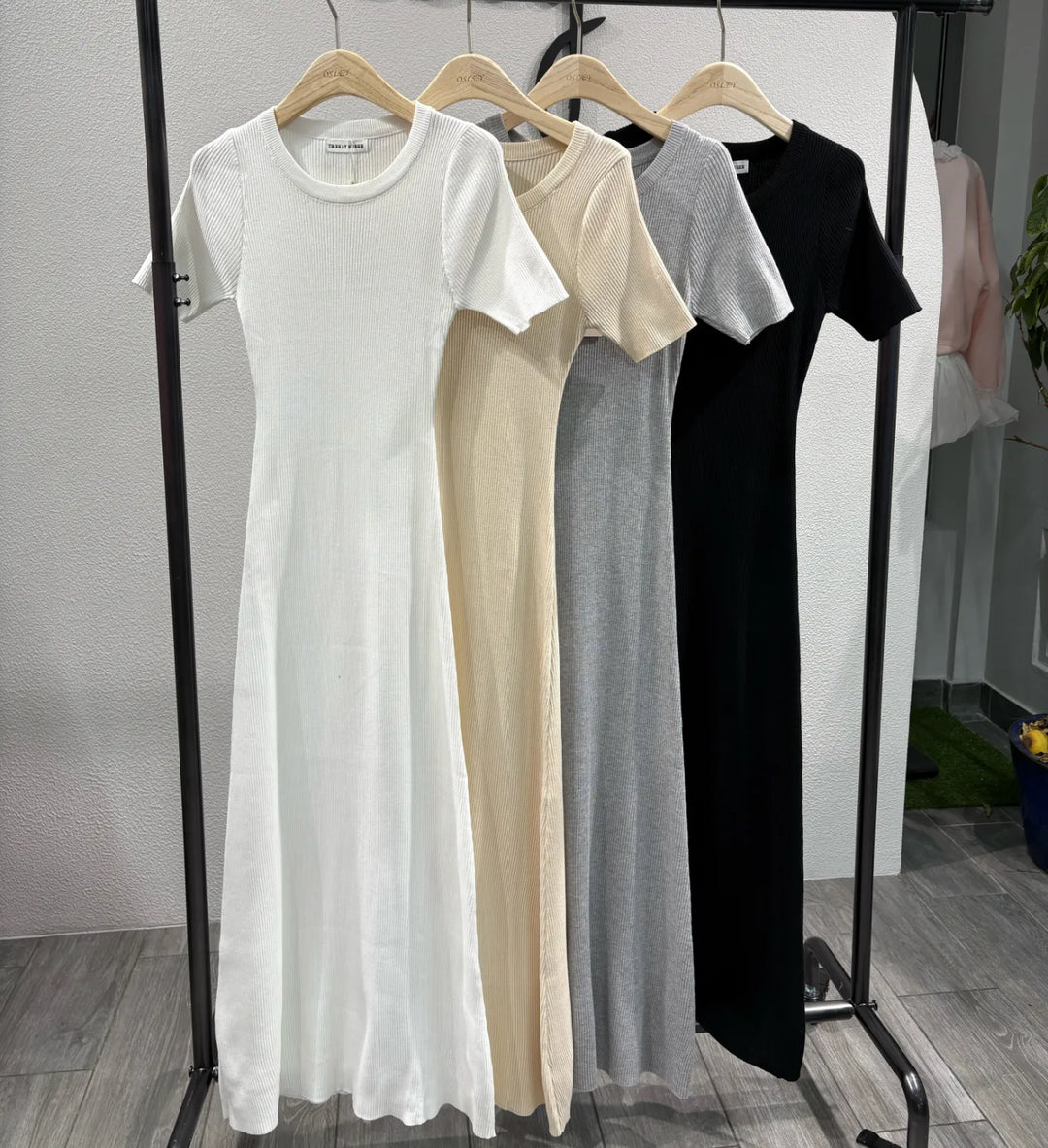 Robe longue gris manches court  /5372