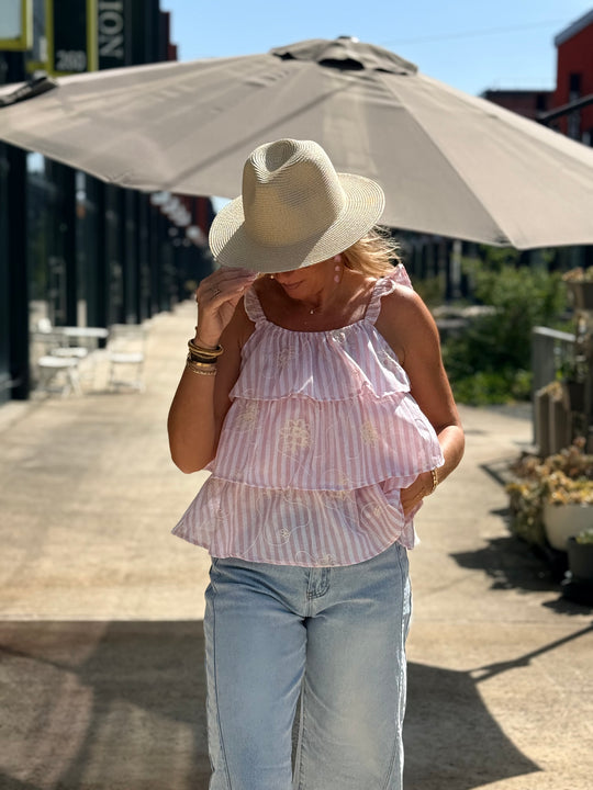 Top débardeur rayure brodé ROSE 8203