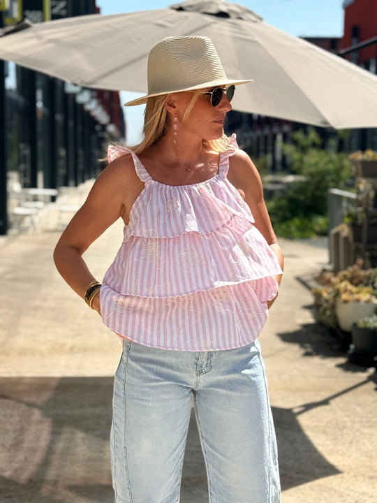 Top débardeur rayure brodé ROSE 8203