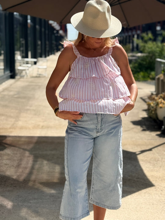 Top débardeur rayure brodé ROSE 8203