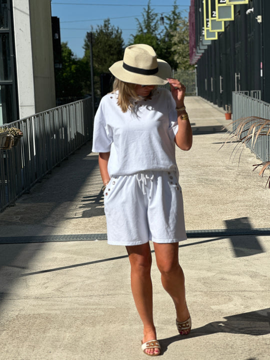 Ensemble short t-shirt blanc trous 3820