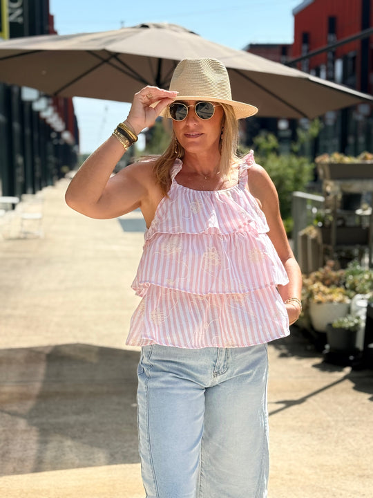 Top débardeur rayure brodé ROSE 8203