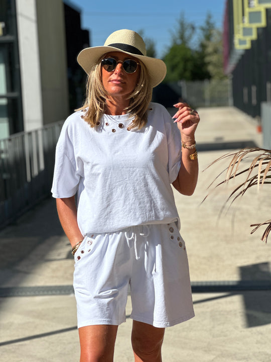 Ensemble short t-shirt blanc trous 3820