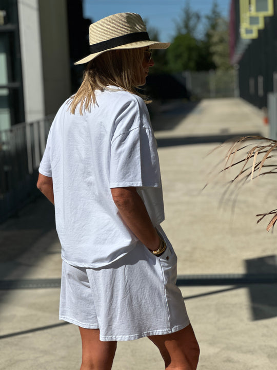 Ensemble short t-shirt blanc trous 3820