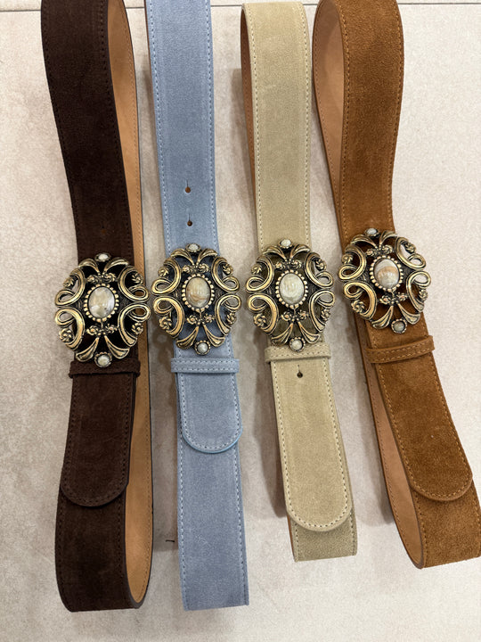 Ceinture cuir boucle fleuri