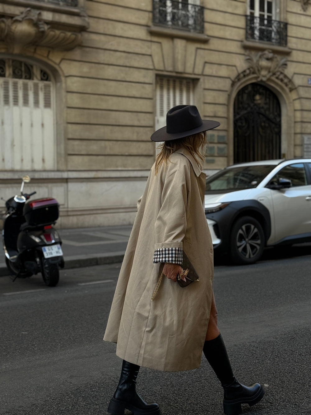 Trench Beige manche rever carreaux 6501-M2