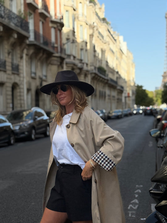 Trench Beige manche rever carreaux 6501