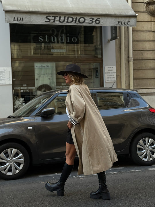 Trench Beige manche rever carreaux 6501