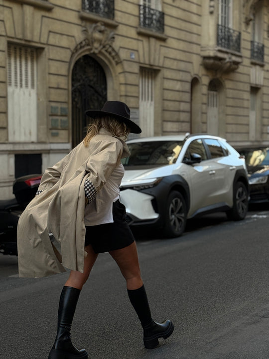 Trench Beige manche rever carreaux 6501
