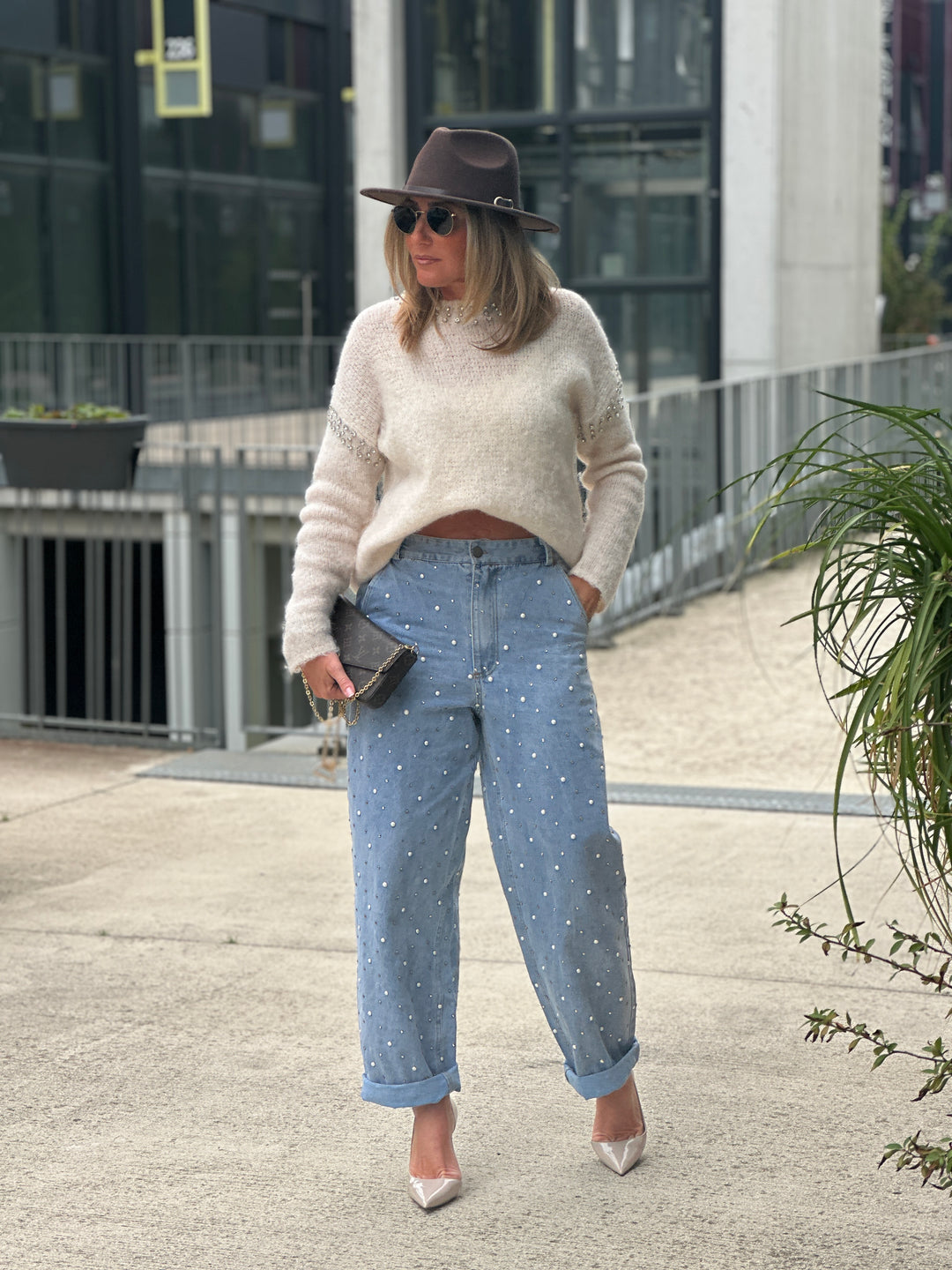 jean bleu perles ballon