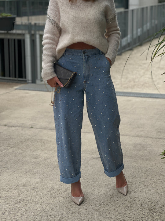 jean bleu perles ballon