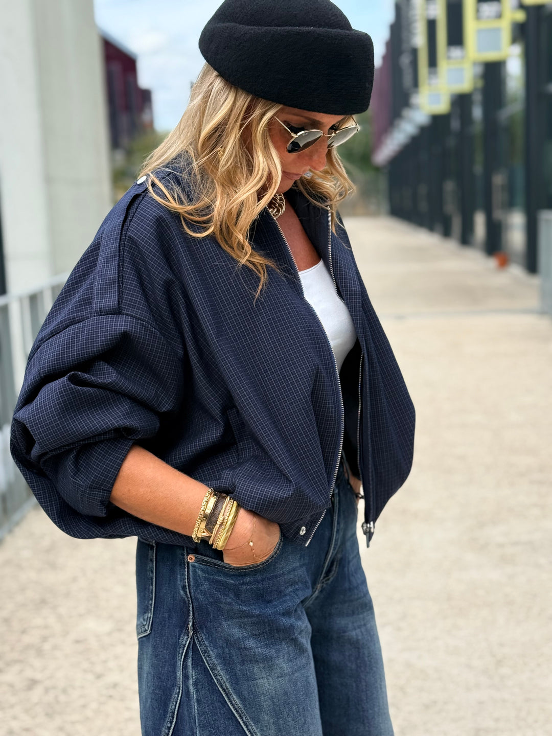 Veste bomber carreaux Bleu 8306