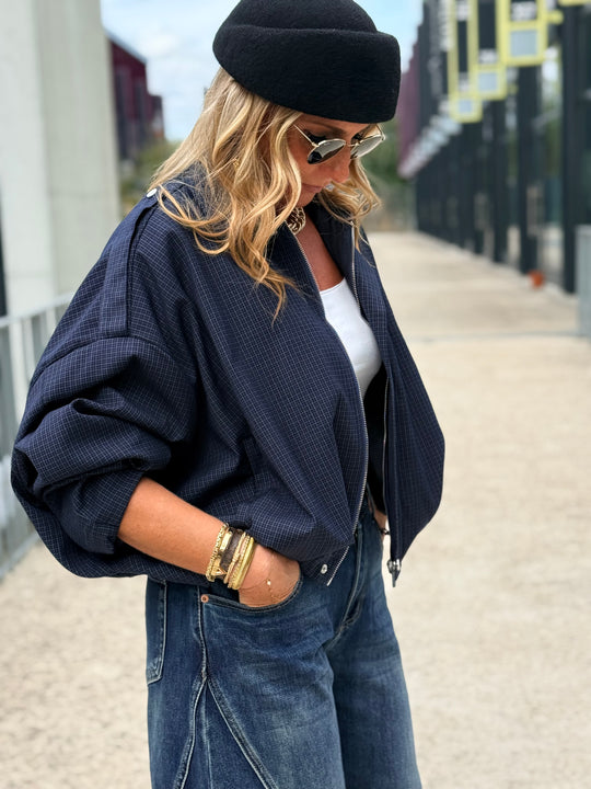 Veste bomber carreaux Bleu 8306