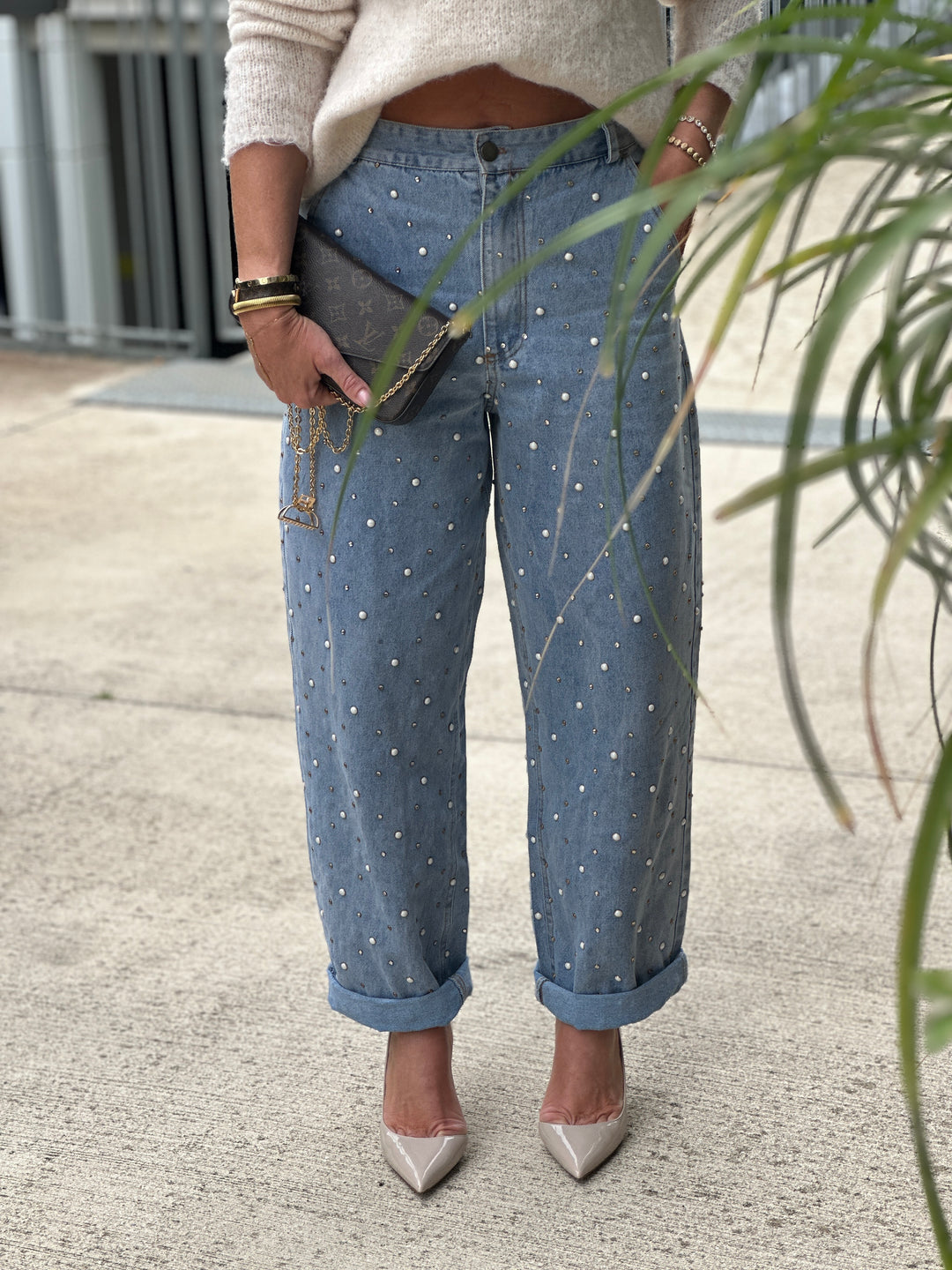 jean bleu perles ballon
