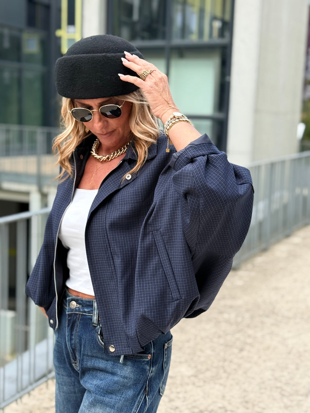 Veste bomber carreaux Bleu 8306