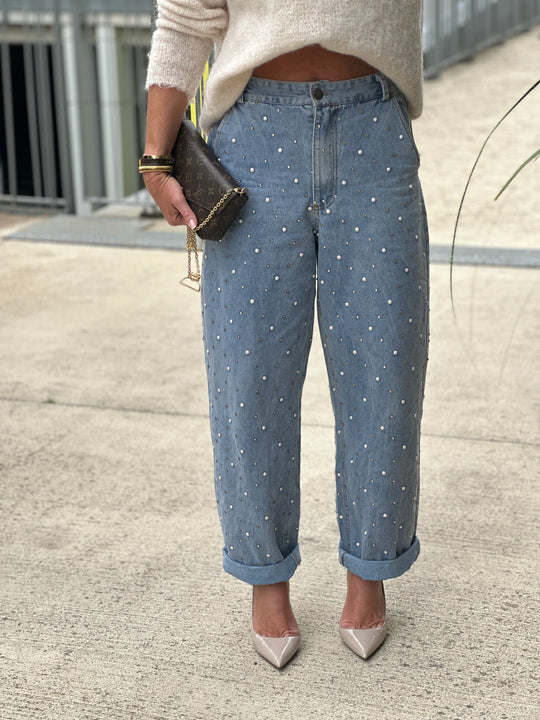 jean bleu perles ballon