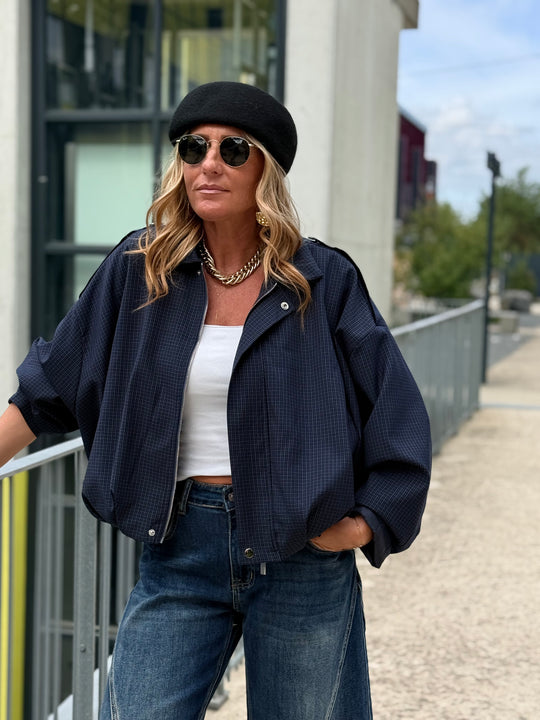 Veste bomber carreaux Bleu 8306