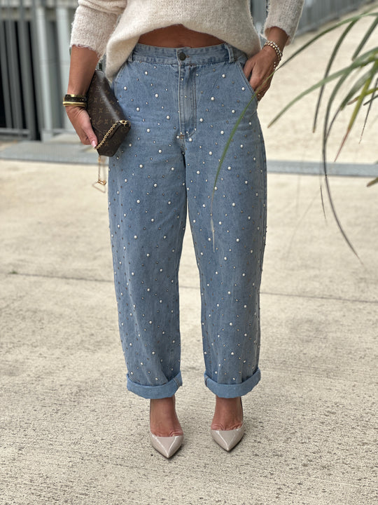 jean bleu perles ballon