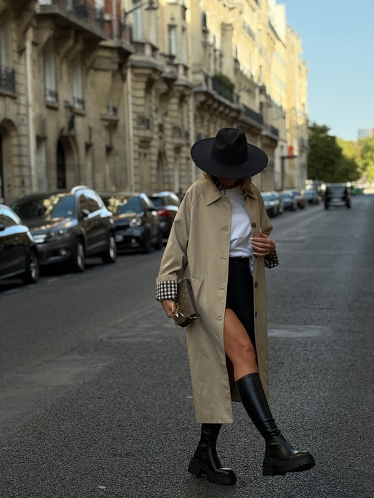 Trench Beige manche rever carreaux 6501