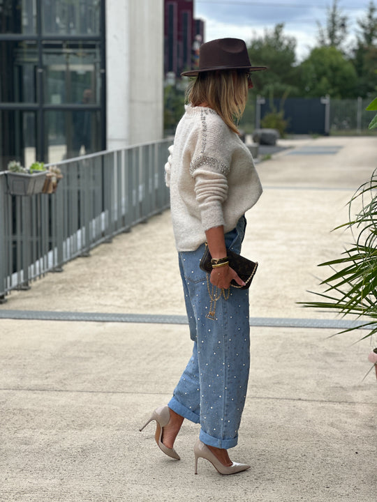 jean bleu perles ballon